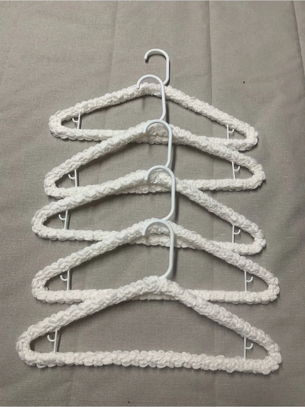 Hand Crafted White Crocheted Padded Closet Hangers - Set of 5